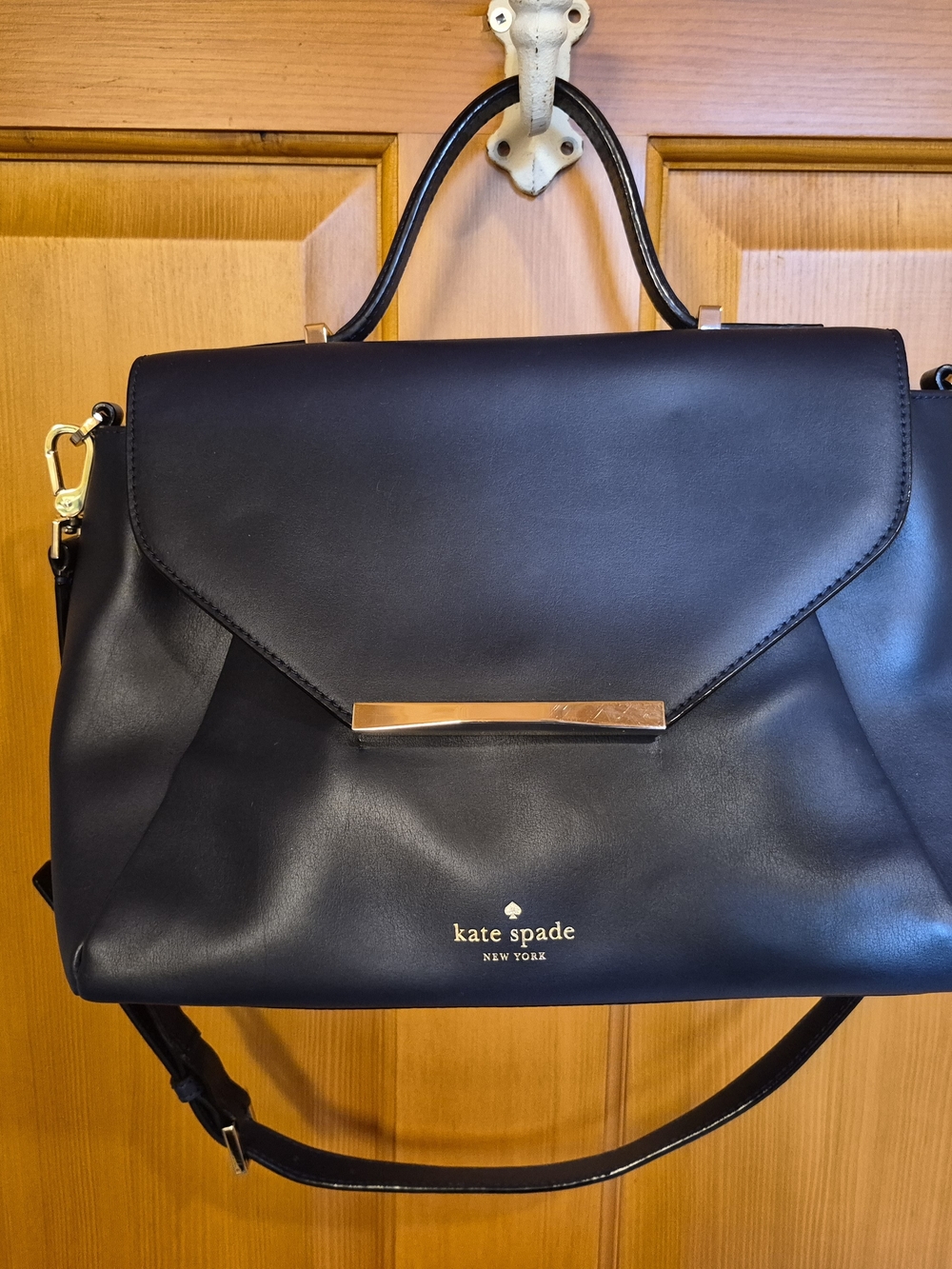 Kate Spade Navy Leather Envelope Satchel Crossbody Gold Hardware